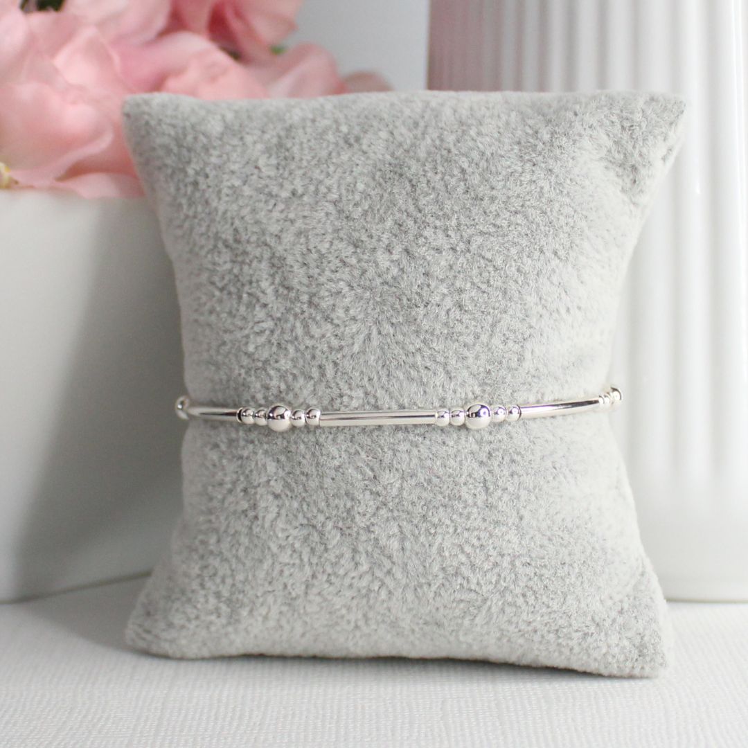 Sterling Silver Bead & Tube Stacking Bracelet - Tagliatelle #1