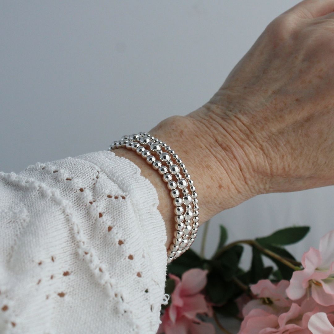 Sterling Silver Bead Stacking Bracelet - 2.5mm, 4mm - Torino