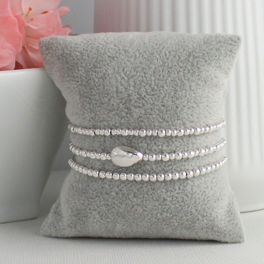 Sterling Silver Katie Bracelet - Hammered Pear-Shaped Focal Bead Bracelet