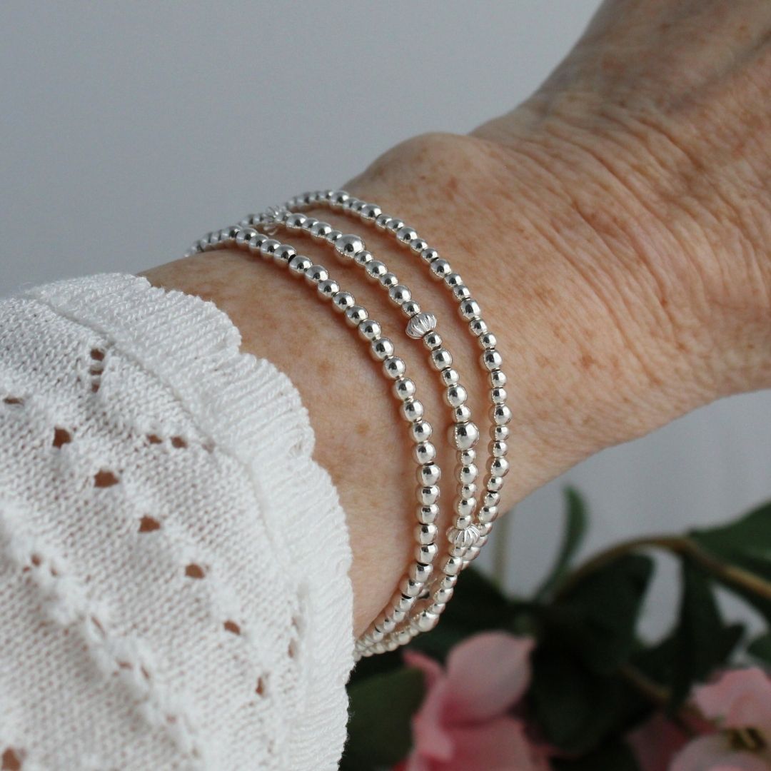 Sterling Silver Beaded Bracelet Corrugated Silver Spacer Beads - Puglia