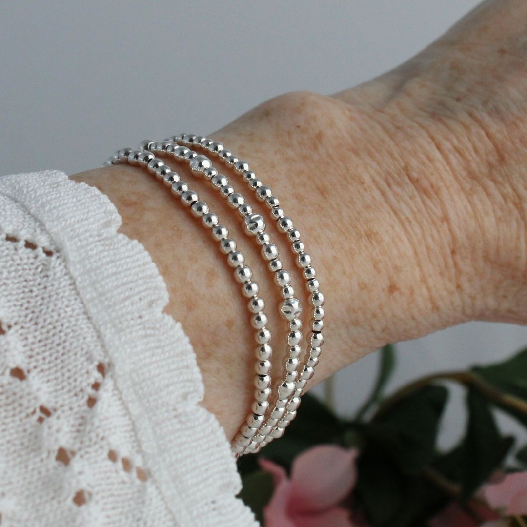 Sterling Silver Hammered Bead Stacking Bracelet - Bologna