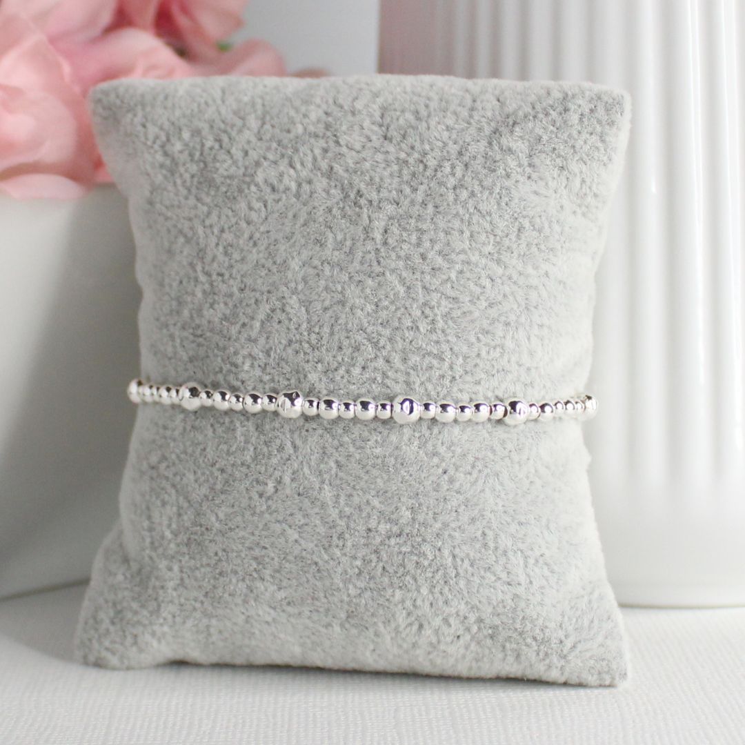 Sterling Silver Hammered Bead Stacking Bracelet - Bologna