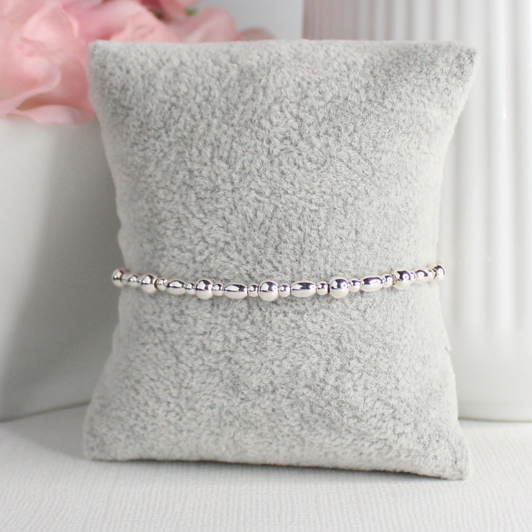 Sterling Silver Rice & Plain Beaded Stacking Bracelet - Capri