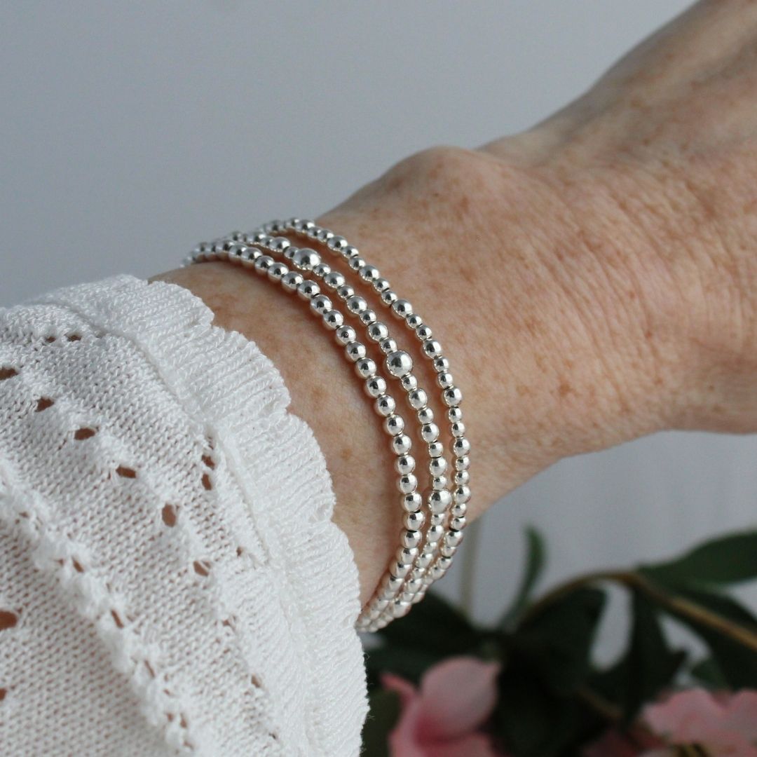 Sterling Silver Plain Multi Size Beaded Stacking Bracelet - Milano