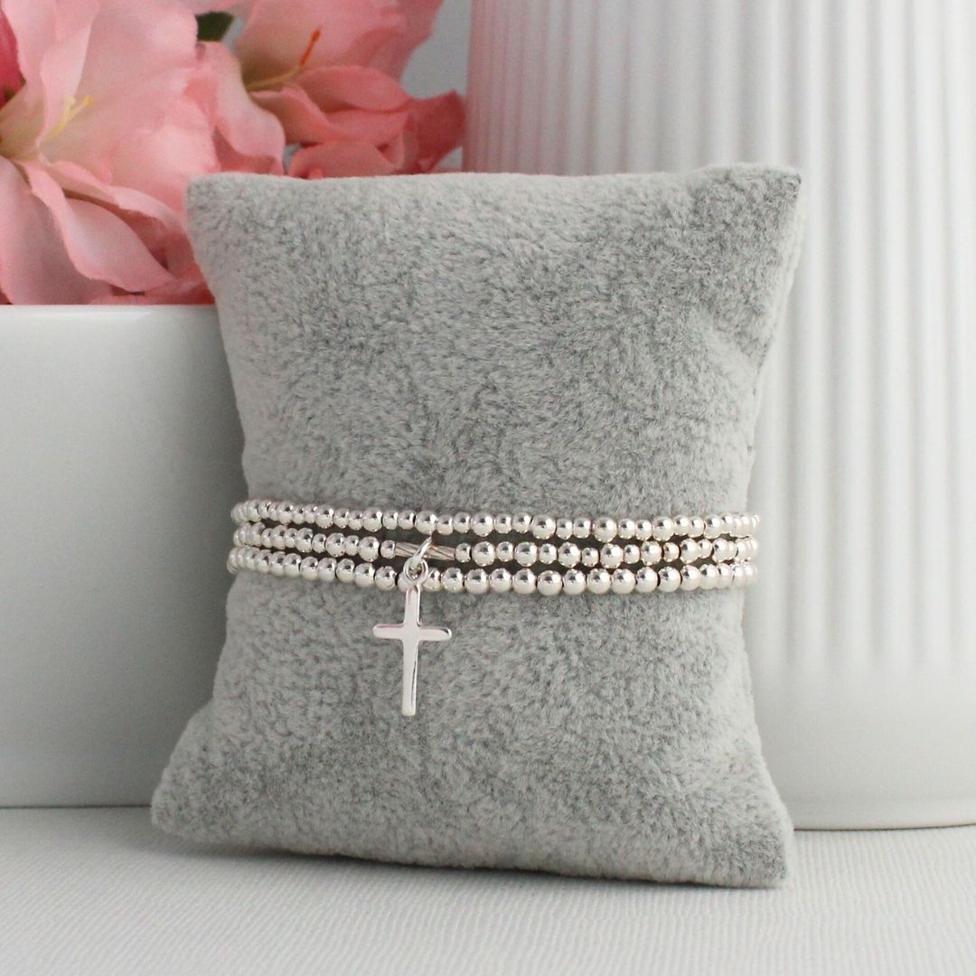 Plain Cross Charm Beaded Stacking Bracelet