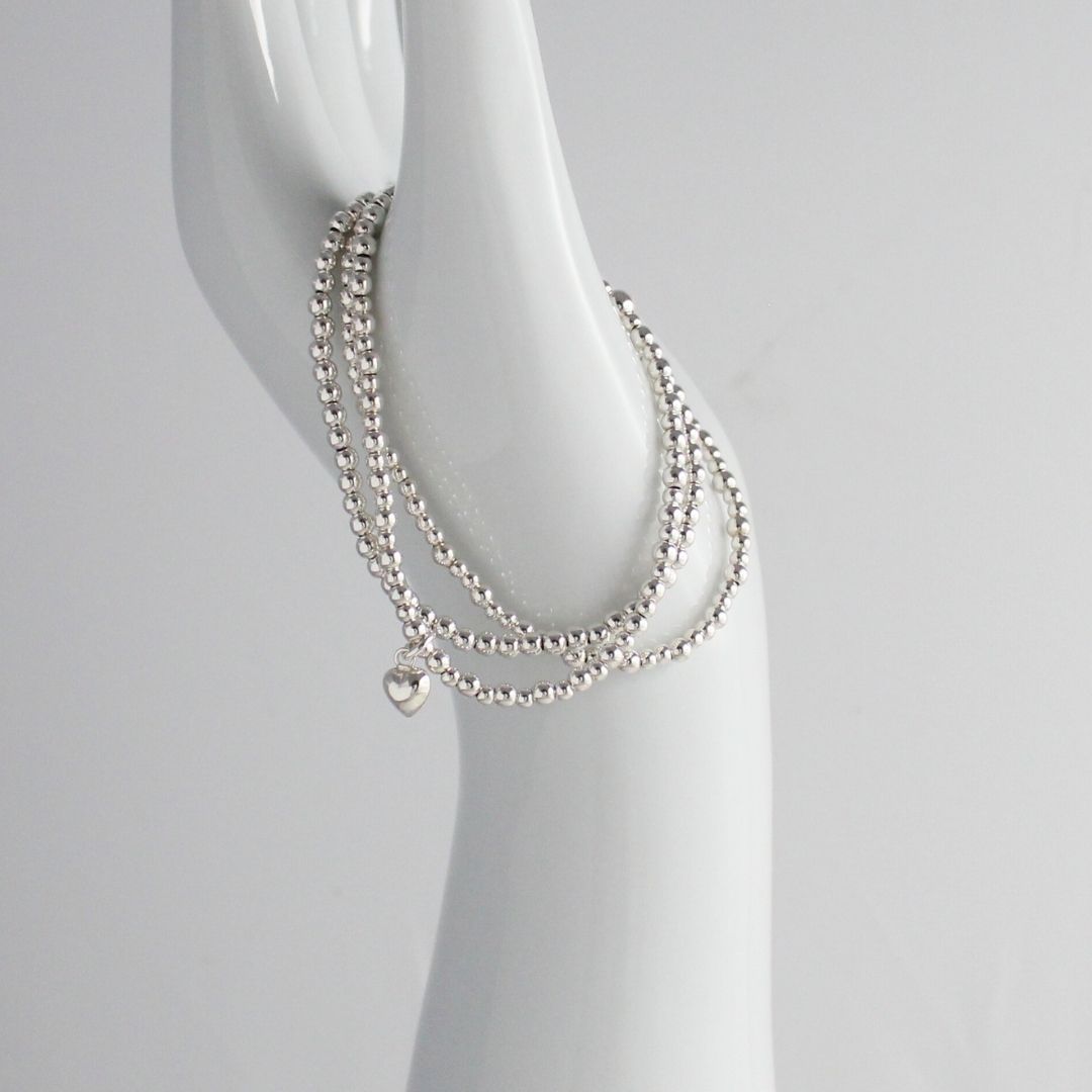 Small Puffed Heart Charm Beaded Stacking Bracelet