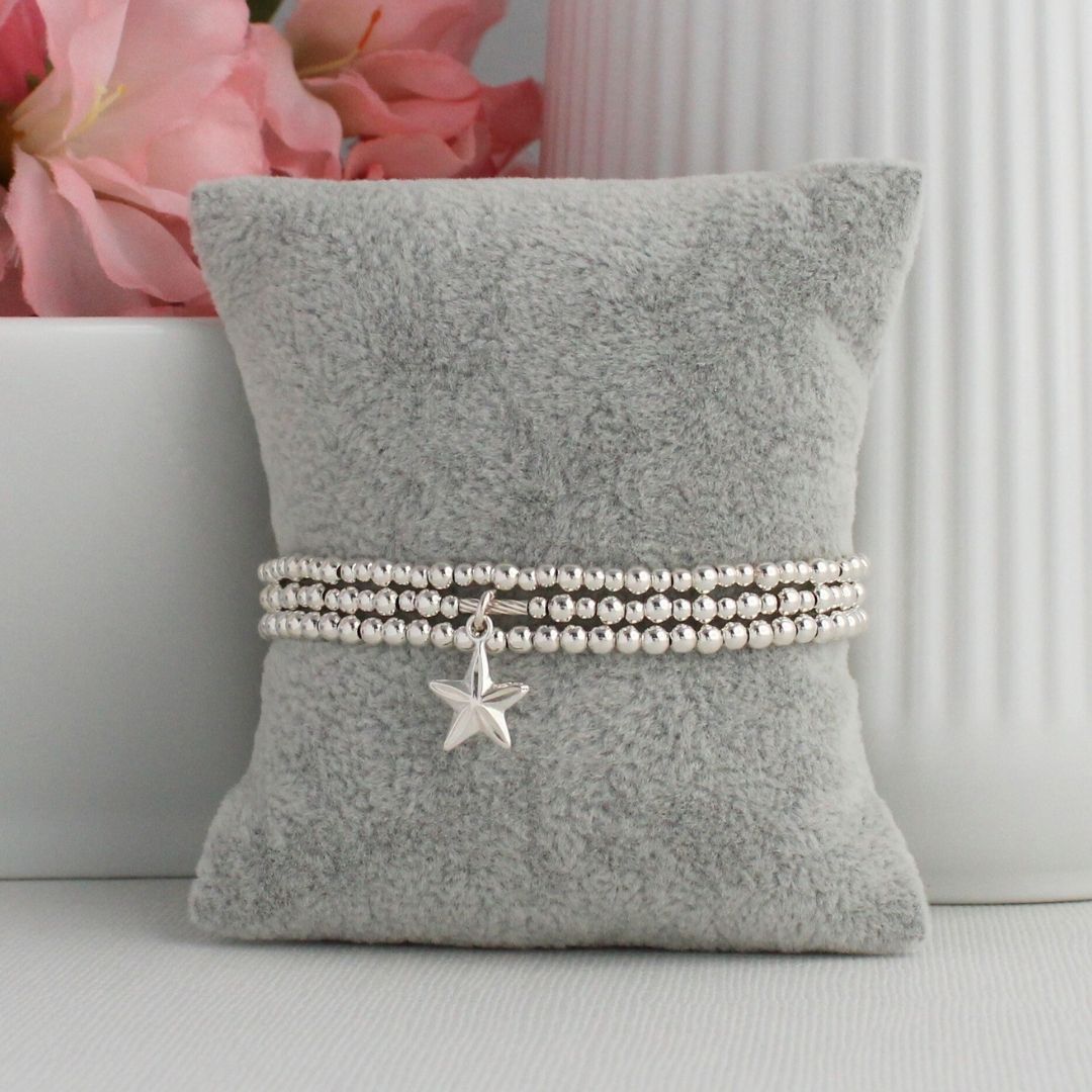 Star Silver Bead Stacking Bracelet