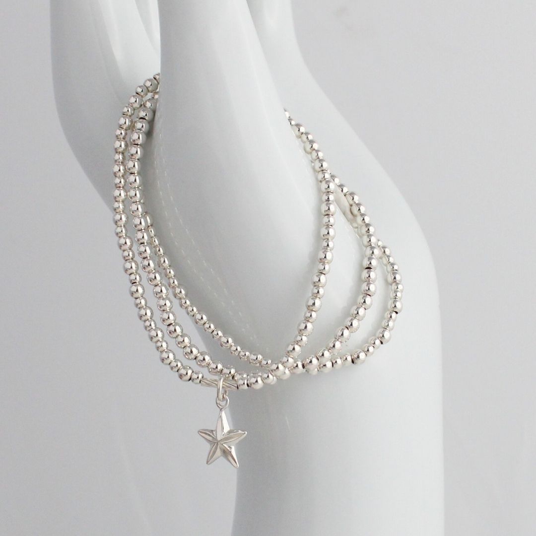 Star Silver Bead Stacking Bracelet