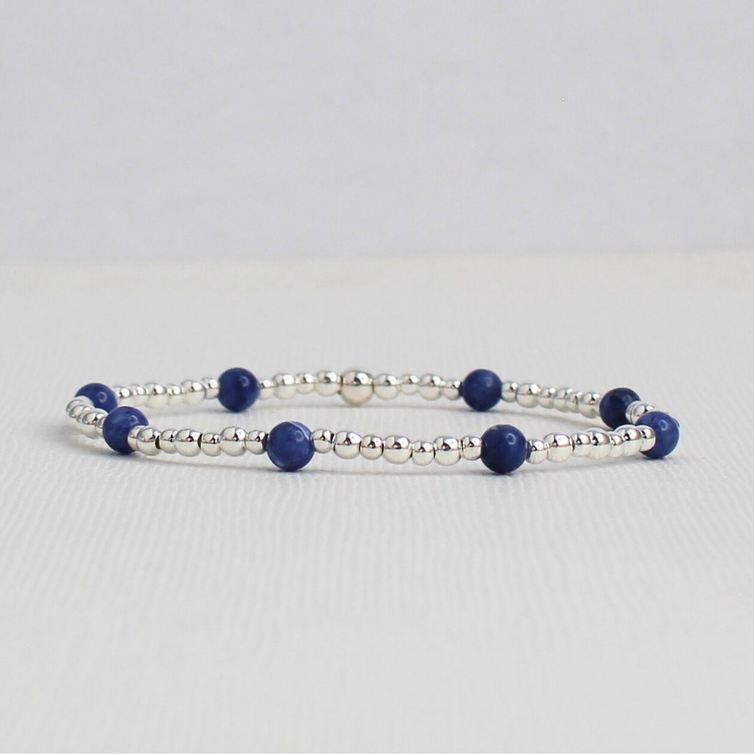 Sodalite Sterling Silver Bead Stacking Bracelet - Blue Horizon