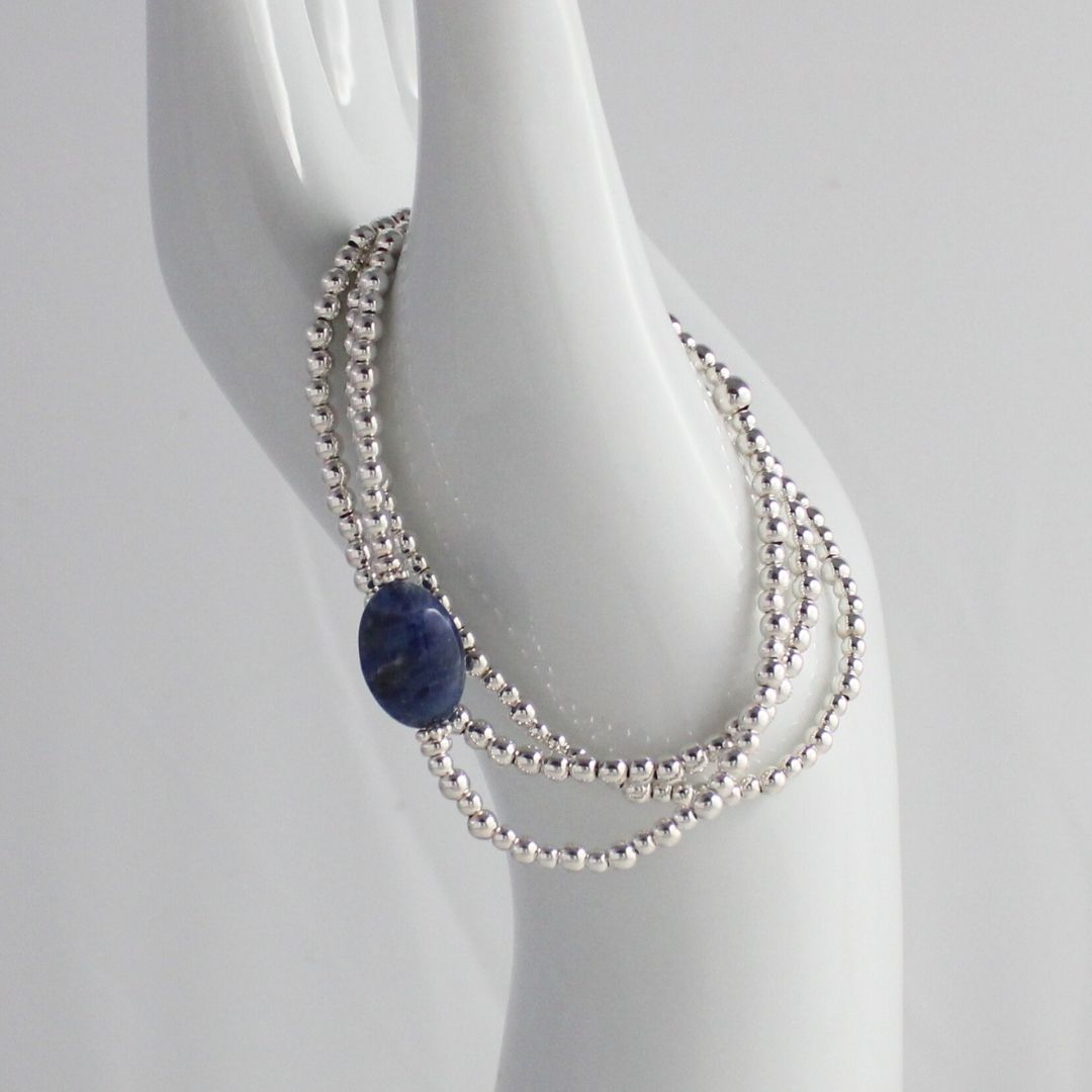 Sterling Silver Sodalite Beaded Bracelet - Blue Mirage