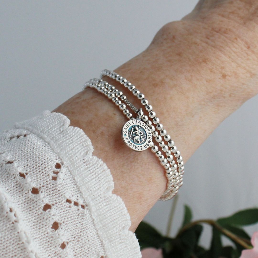 St. Christopher Medal Beaded Stacking Bracelet