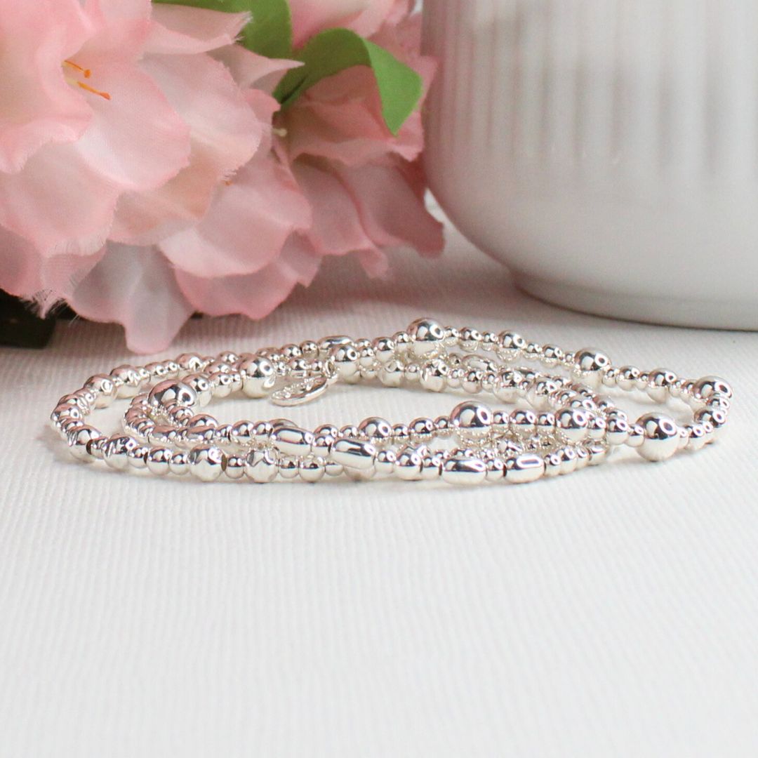 Silver Beaded Bracelet Stack – Classic Trio - Audrey, Nora, Caroline