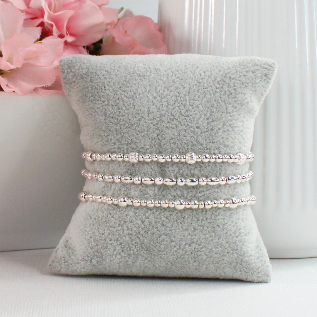 Silver Beaded Bracelet Stack – Modern Minimalist - Sophie, Katie, Iris
