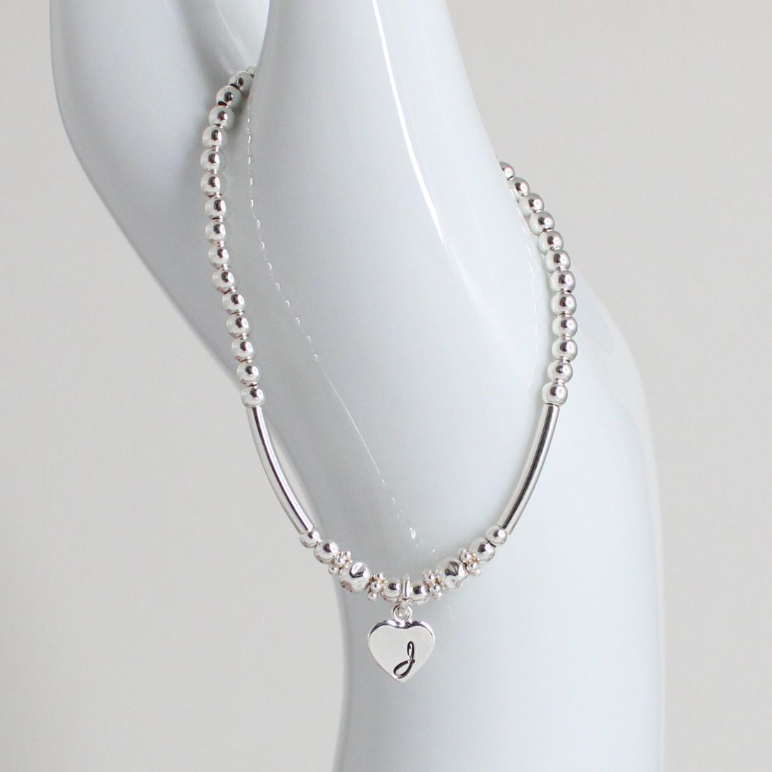 Sterling Silver Bead Stacking Bracelet with Valentina Heart Charm - Special Edition