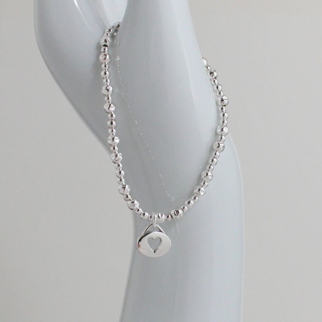 Oval Heart Charm Beaded Stacking Bracelet - Audrey