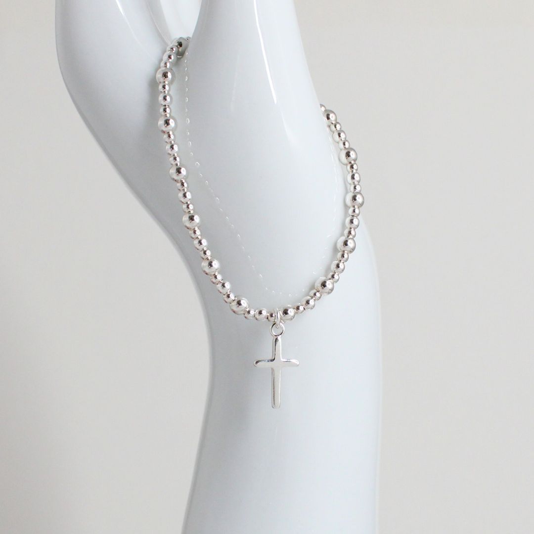 Plain Cross Charm Beaded Stacking Bracelet - Vivienne