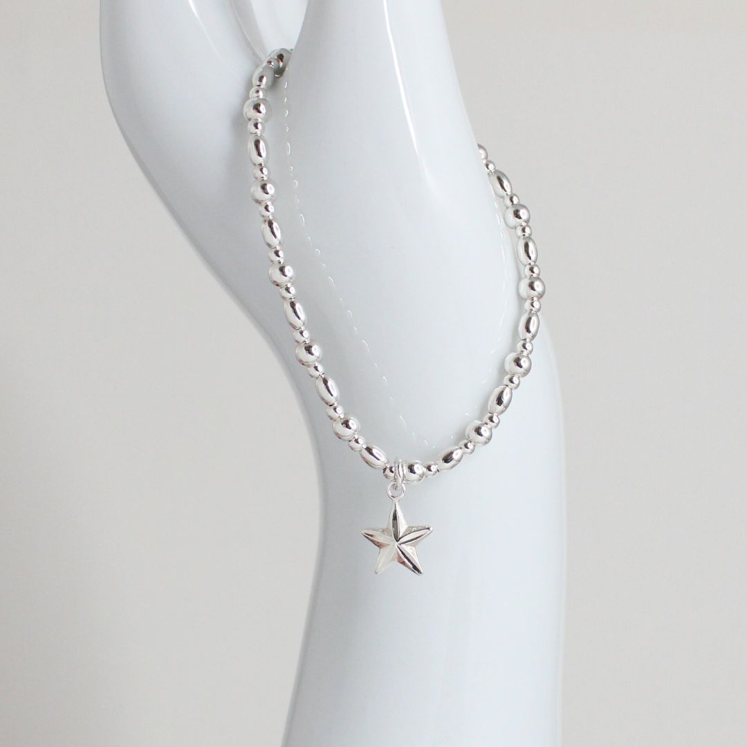 Star Silver Bead Stacking Bracelet - Lucy