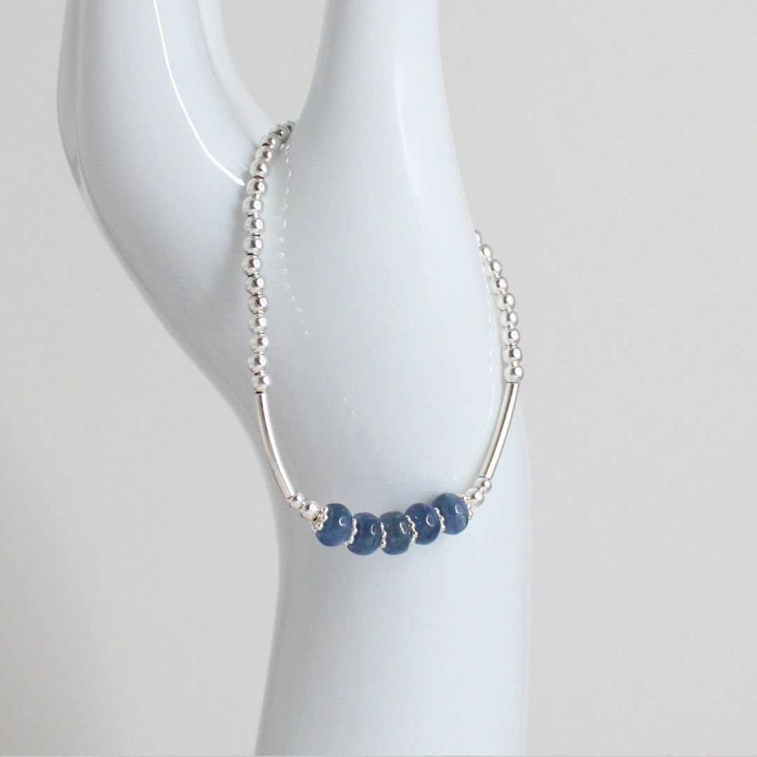 Sterling Silver Beaded Stacking Bracelet with Kyanite - Skyline