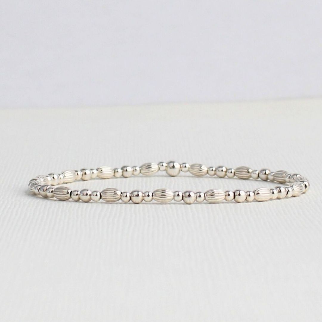 Sterling Silver Corrugated Melon Bead Stacking Bracelet - Pisa