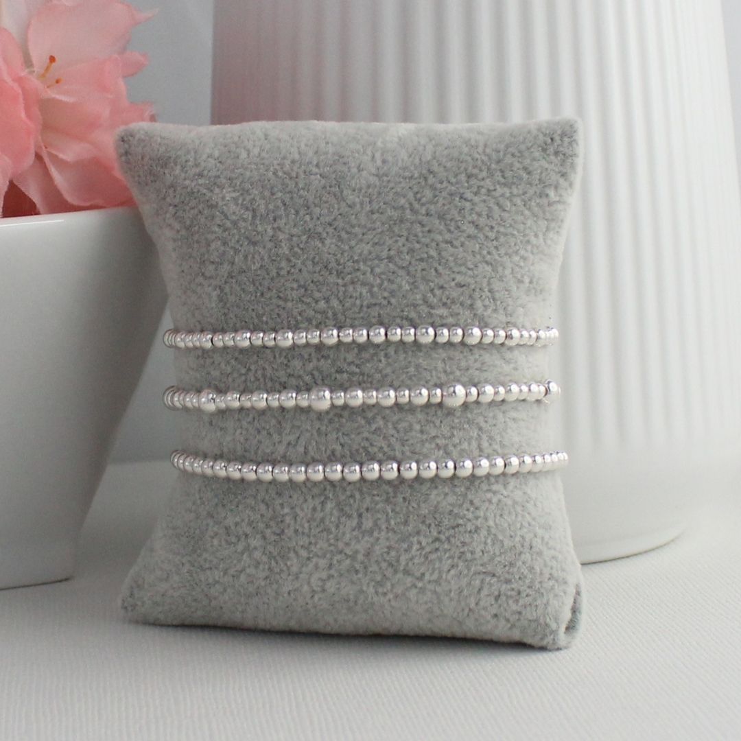 Sterling Silver Plain Multi Size Beaded Stacking Bracelet - Milano