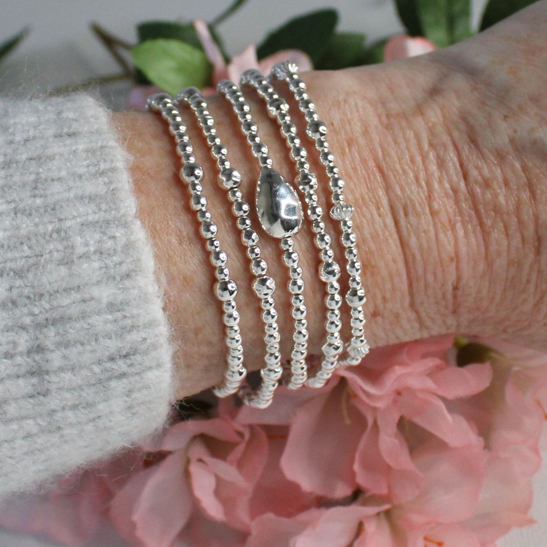 Sterling Silver Katie Bracelet - 4mm, 3mm, 2.5mm plain bead bracelet #A
