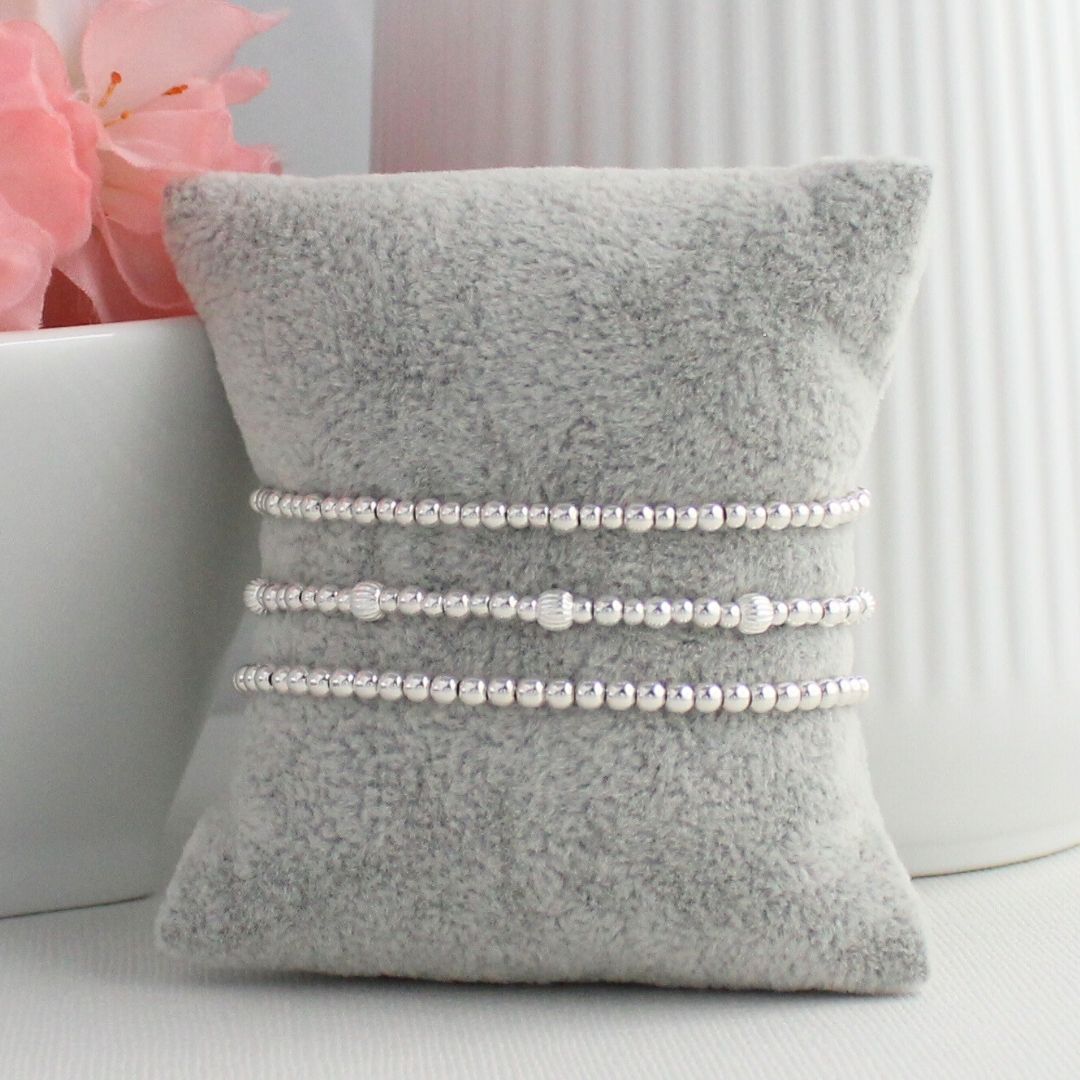 Sterling Silver Corrugated Mixed Bead Stacking Bracelet - Roma
