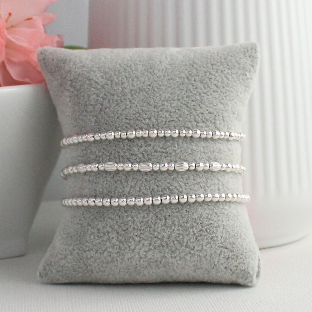 Sterling Silver Corrugated Melon Bead Stacking Bracelet Set