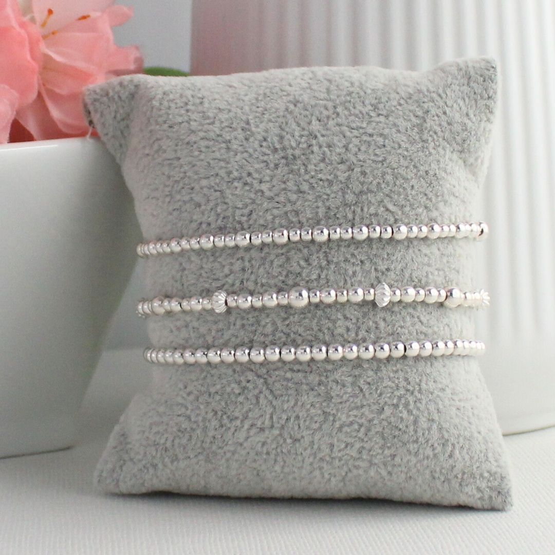 Sterling Silver Beaded Bracelet Corrugated Silver Spacer Beads - Puglia