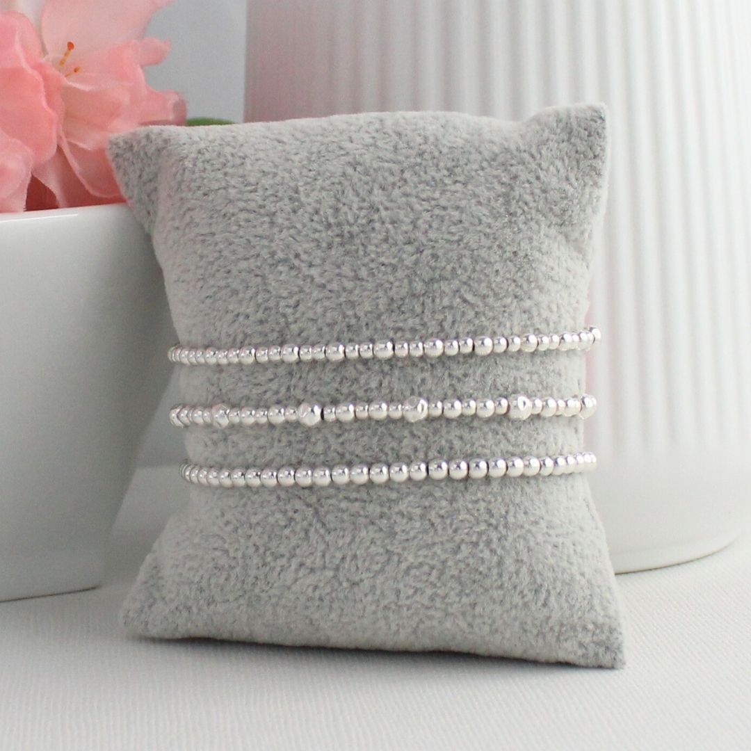 Sterling Silver Hammered Bead Stacking Bracelet - Bologna
