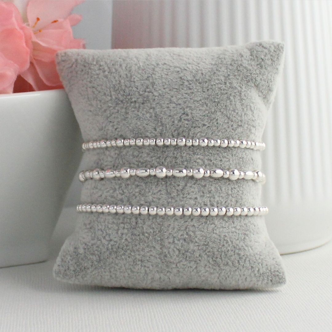 Sterling Silver Rice & Plain Beaded Stacking Bracelet - Capri