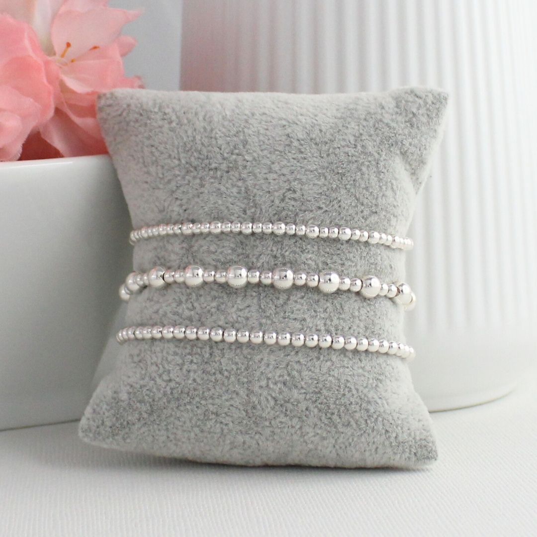 Sterling Silver Bead Stacking Bracelet - 3mm, 5mm - Lucca