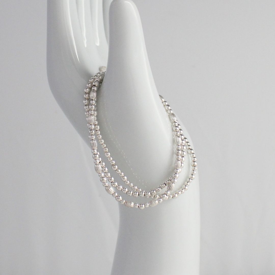 Sterling Silver Corrugated Melon Bead Stacking Bracelet Set