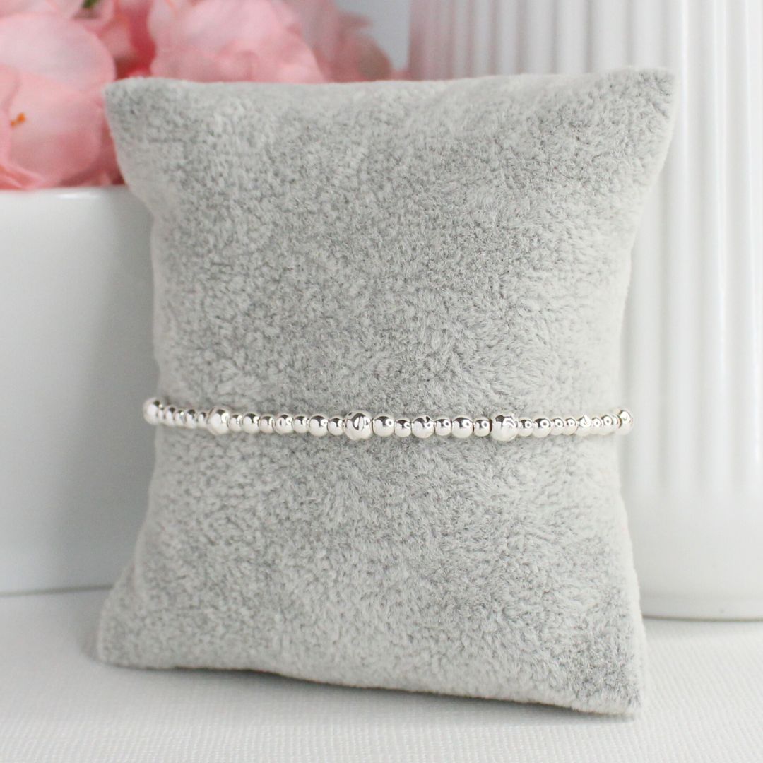 Sterling Silver Hammered & Plain Bead Stacking Bracelet - Florence