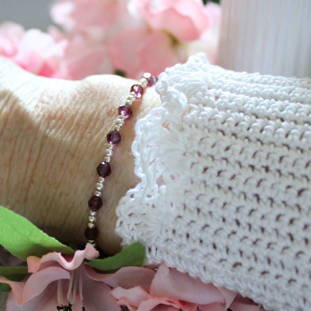 February Birthstone Sterling Silver Bracelet Stack – Made with Swarovski Crystal