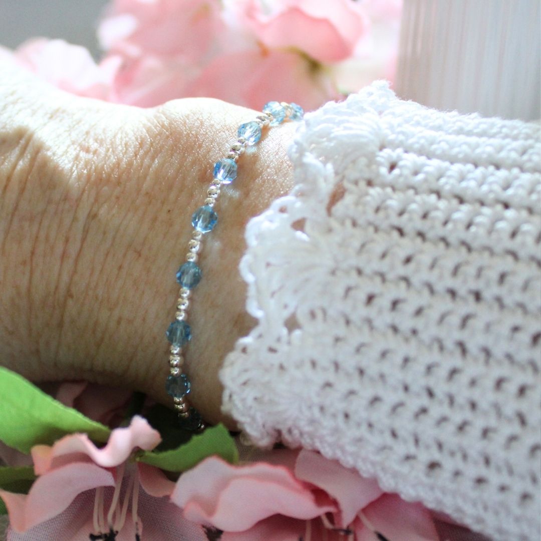 March Birthstone Sterling Silver Bracelet Stack – Made with Swarovski Crystal