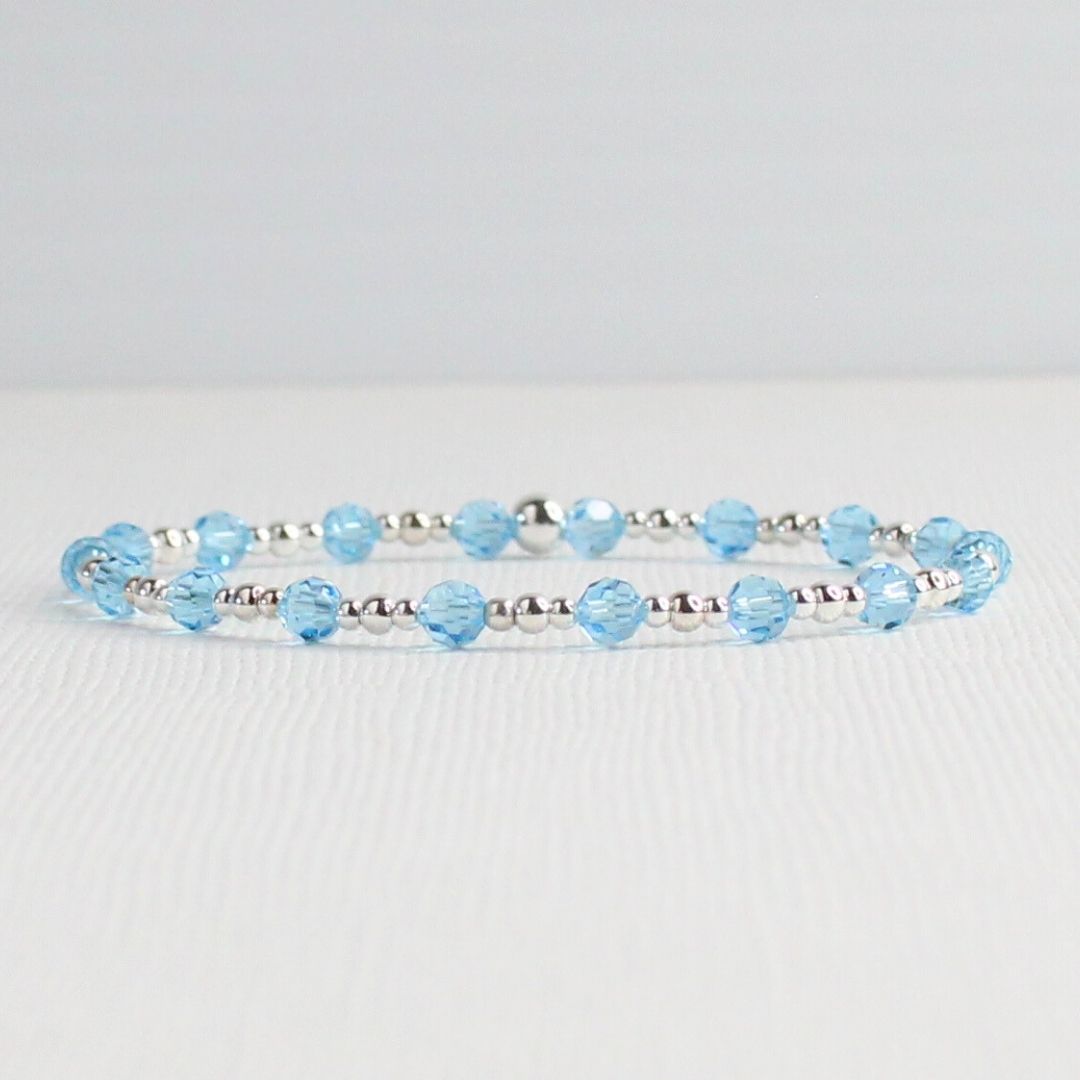 March Birthstone Sterling Silver Bracelet Stack – Made with Swarovski Crystal