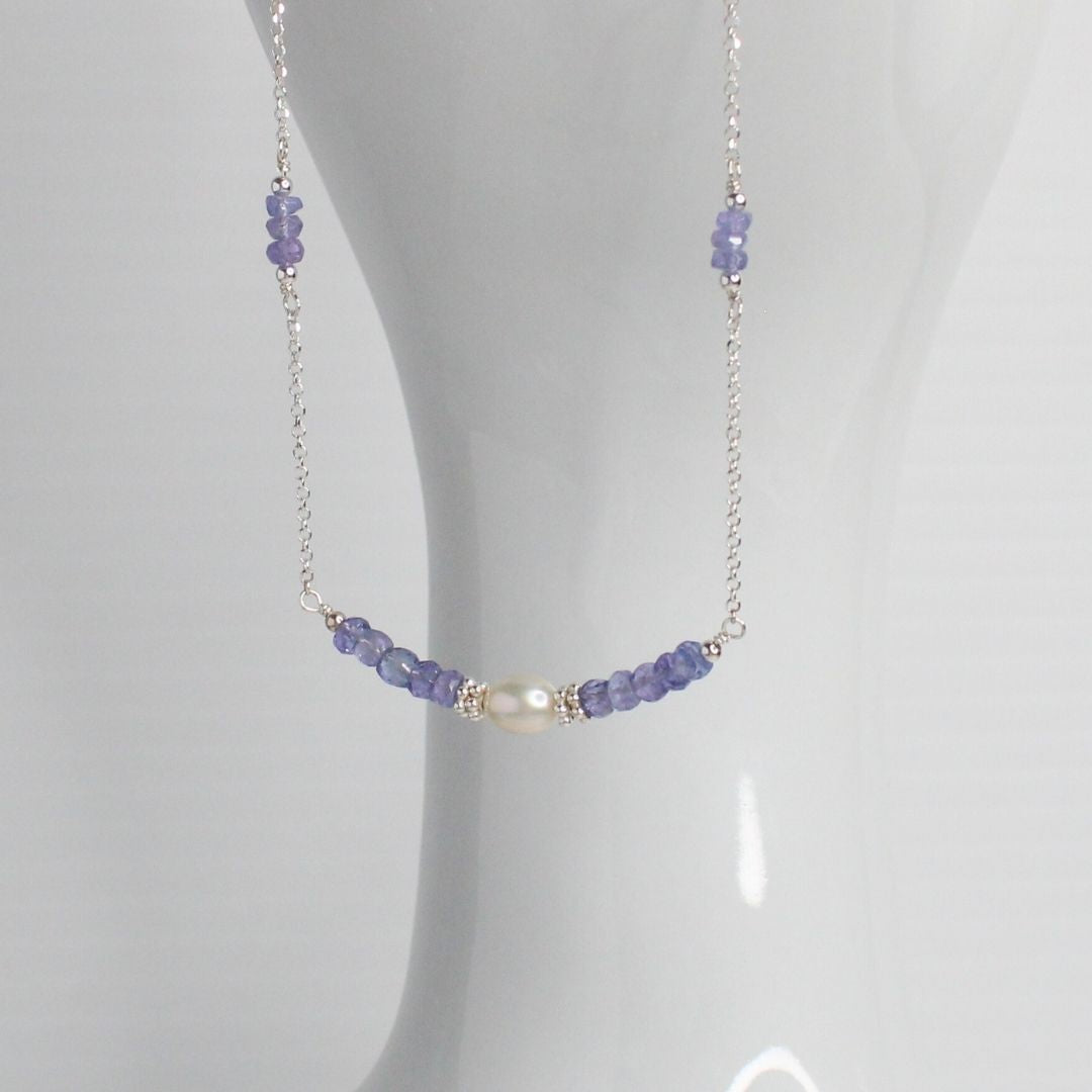 Tanzanite Pearl & Sterling Silver Necklace - Violet Bloom