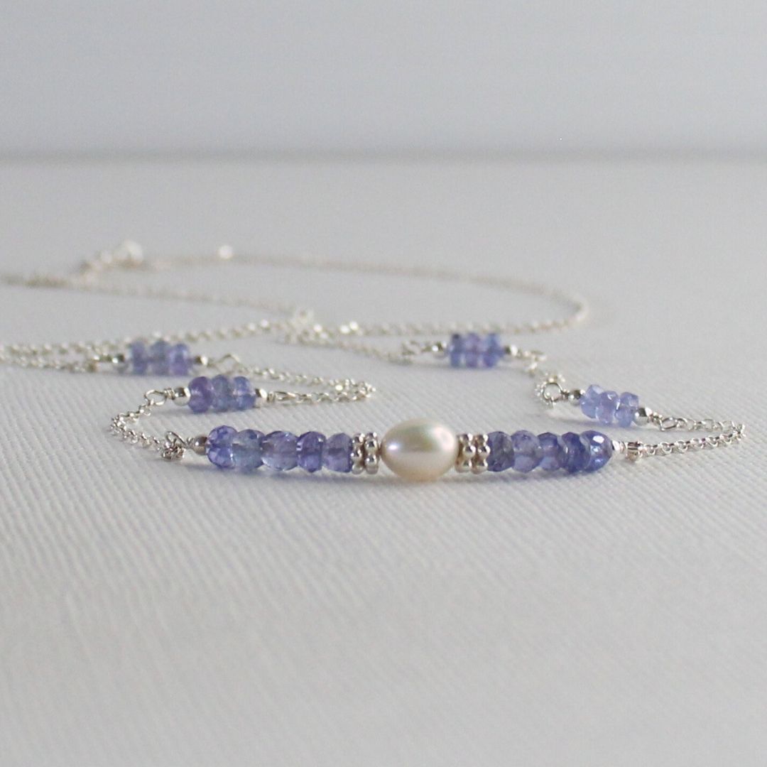 Tanzanite Pearl & Sterling Silver Necklace - Violet Bloom