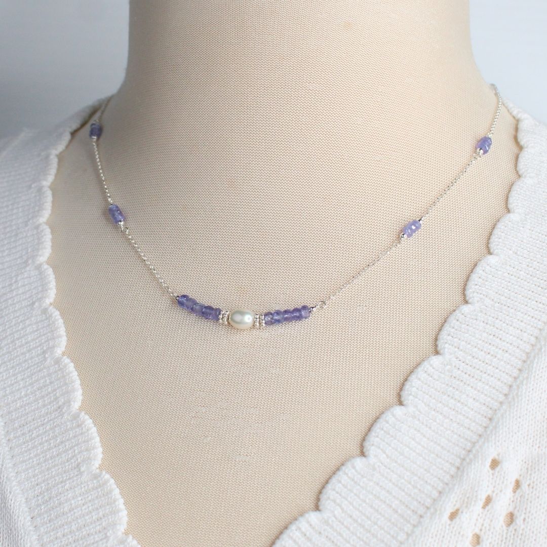 Tanzanite Pearl & Sterling Silver Necklace - Violet Bloom