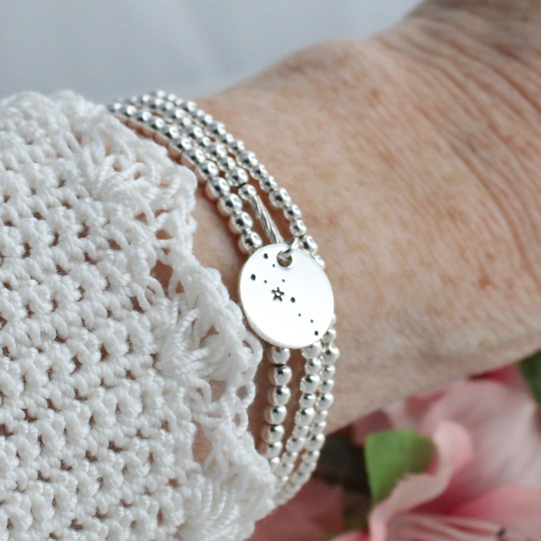 Taurus Constellation Charm Silver Bead Bracelet – Bella Love Drop