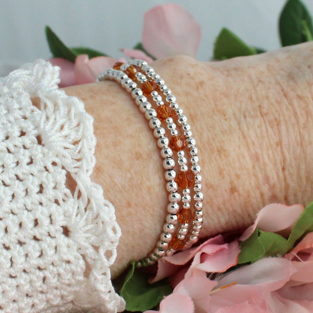 November Birthstone Sterling Silver Bracelet Stack – Made with Swarovski Crystal