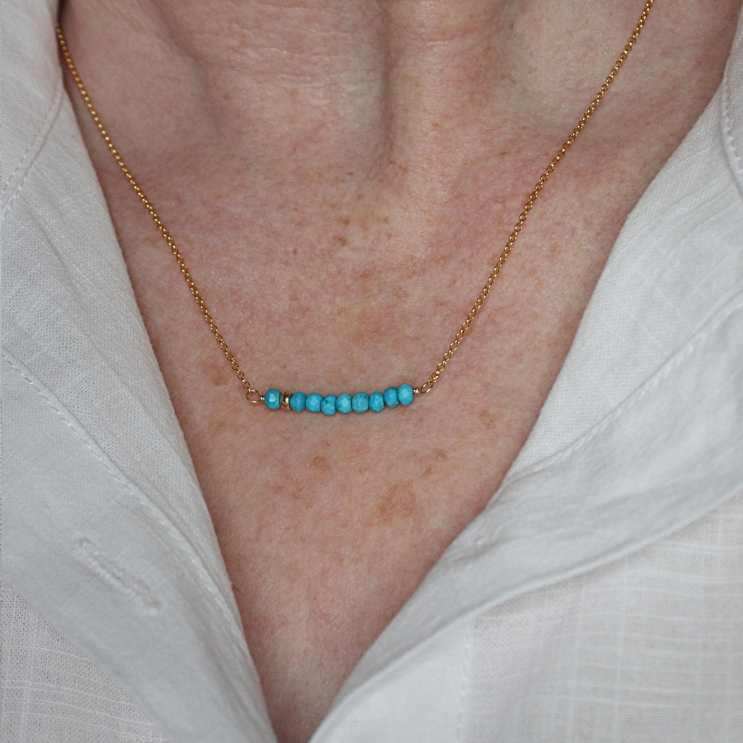 Turquoise Gemstone Bar Necklace Gold Filled Limited Edition