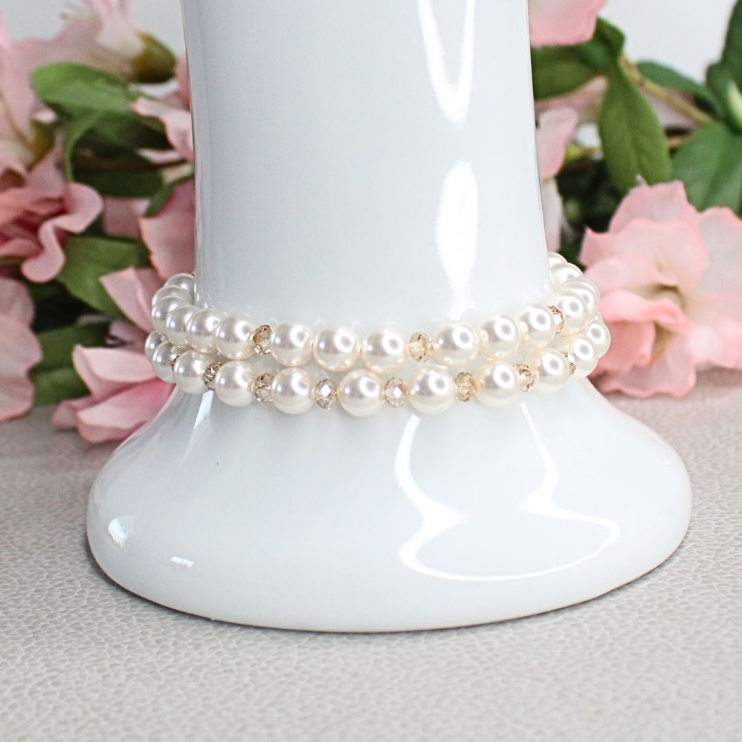 White Swarovski Pearl & Golden Shadow Bracelets