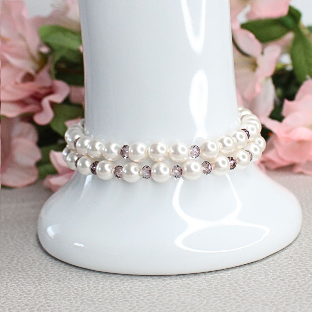 White Swarovski Pearl & Antique Pink Bracelets