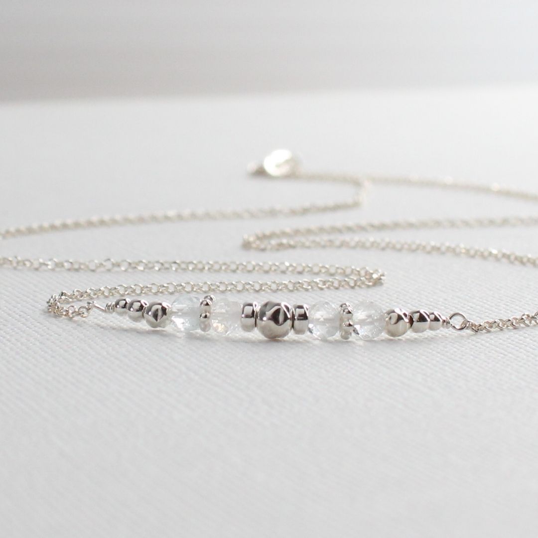 White Topaz Sterling Silver April Birthstone Necklace - Purity
