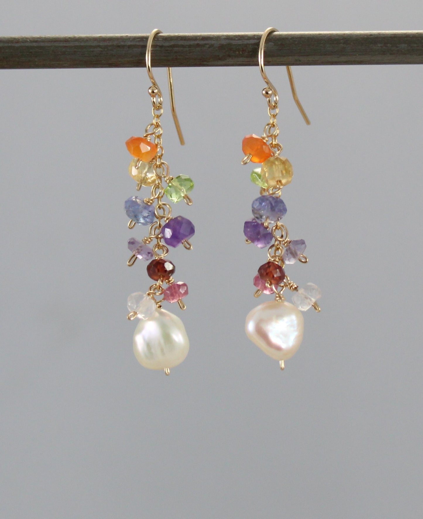 Mixed Gemstone and Baroque Pearl Rainbow Earrings - Terra