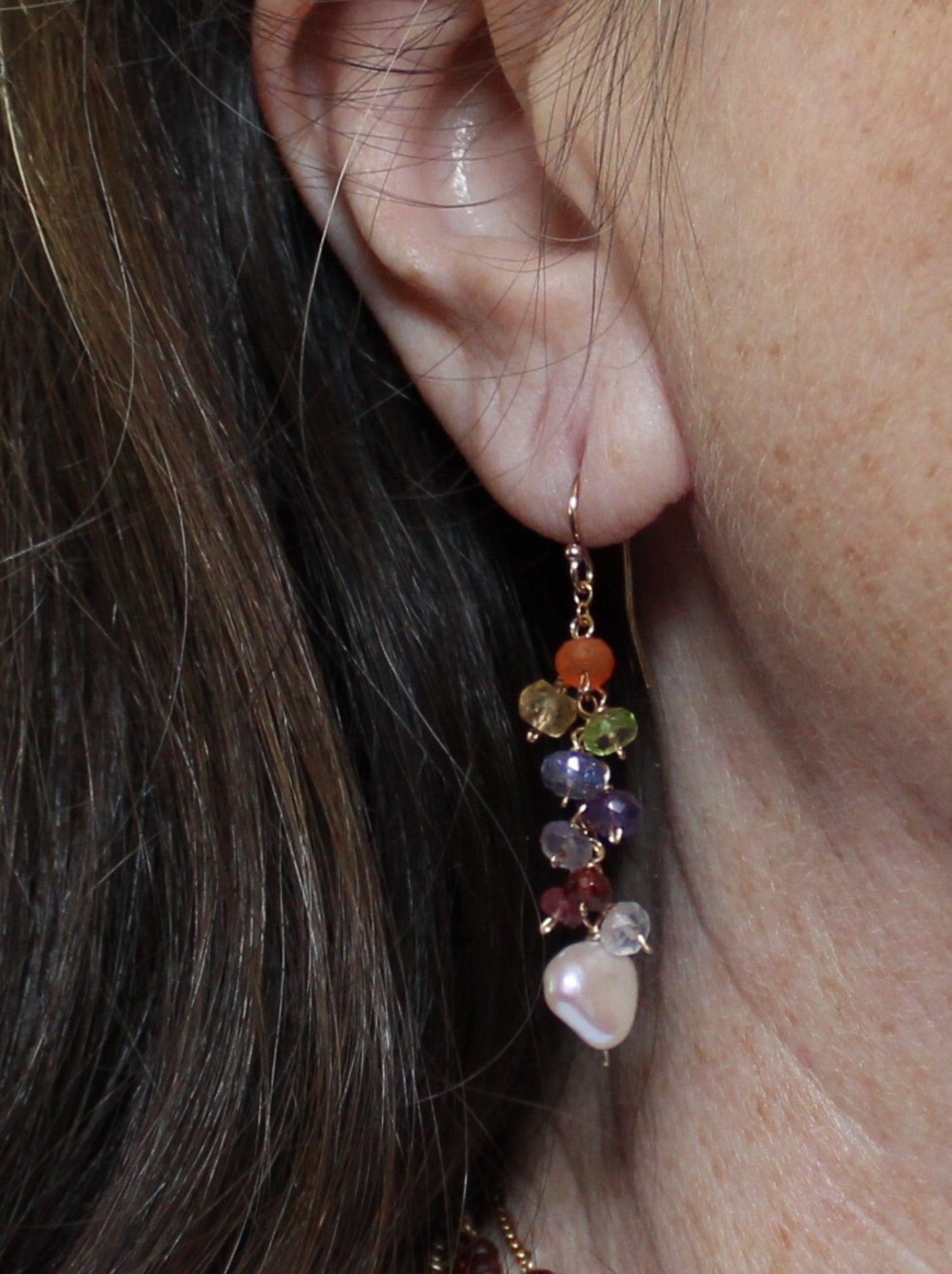 Mixed Gemstone and Baroque Pearl Rainbow Earrings - Terra