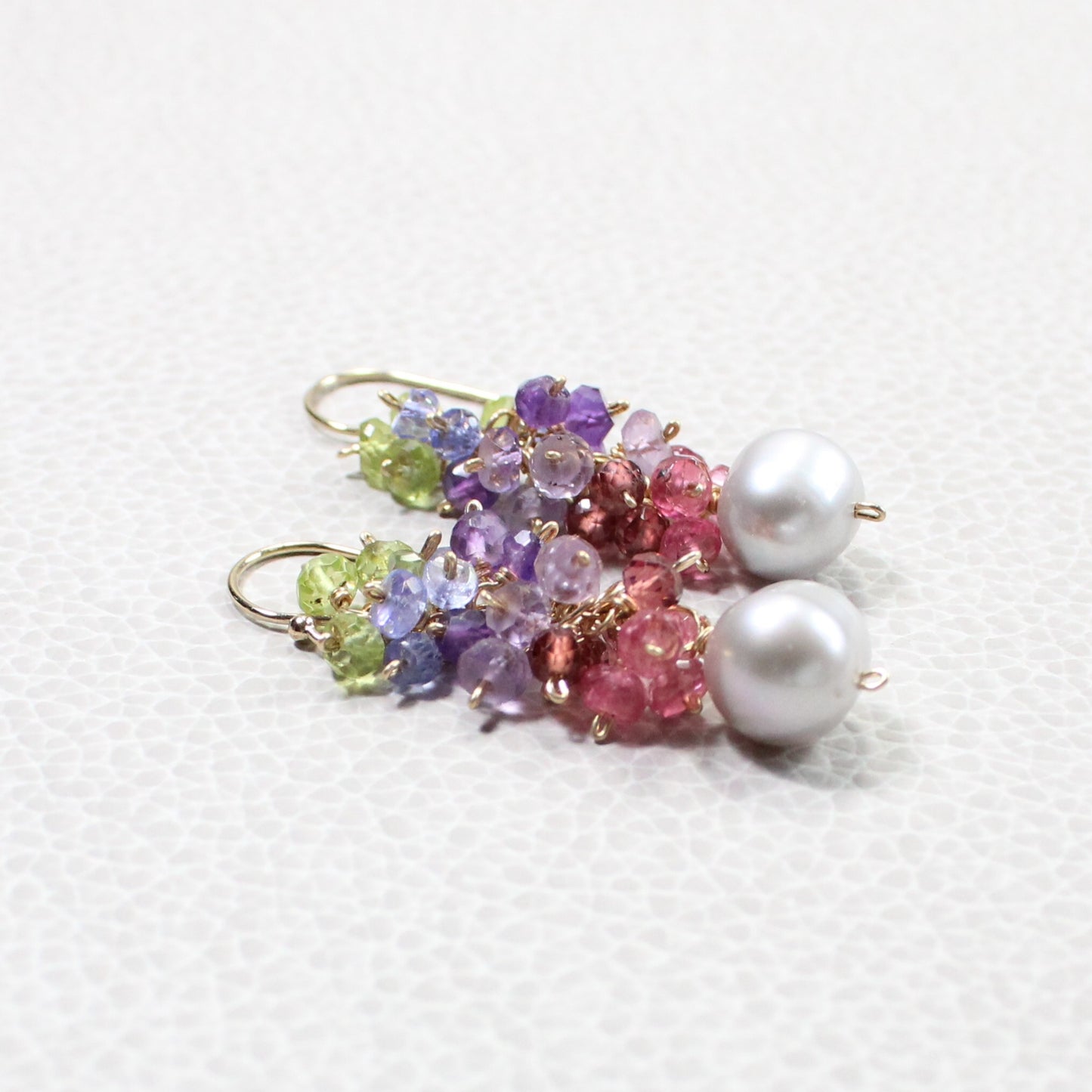 Mixed Gemstone and Grey Baroque Pearl Earrings - Gaia