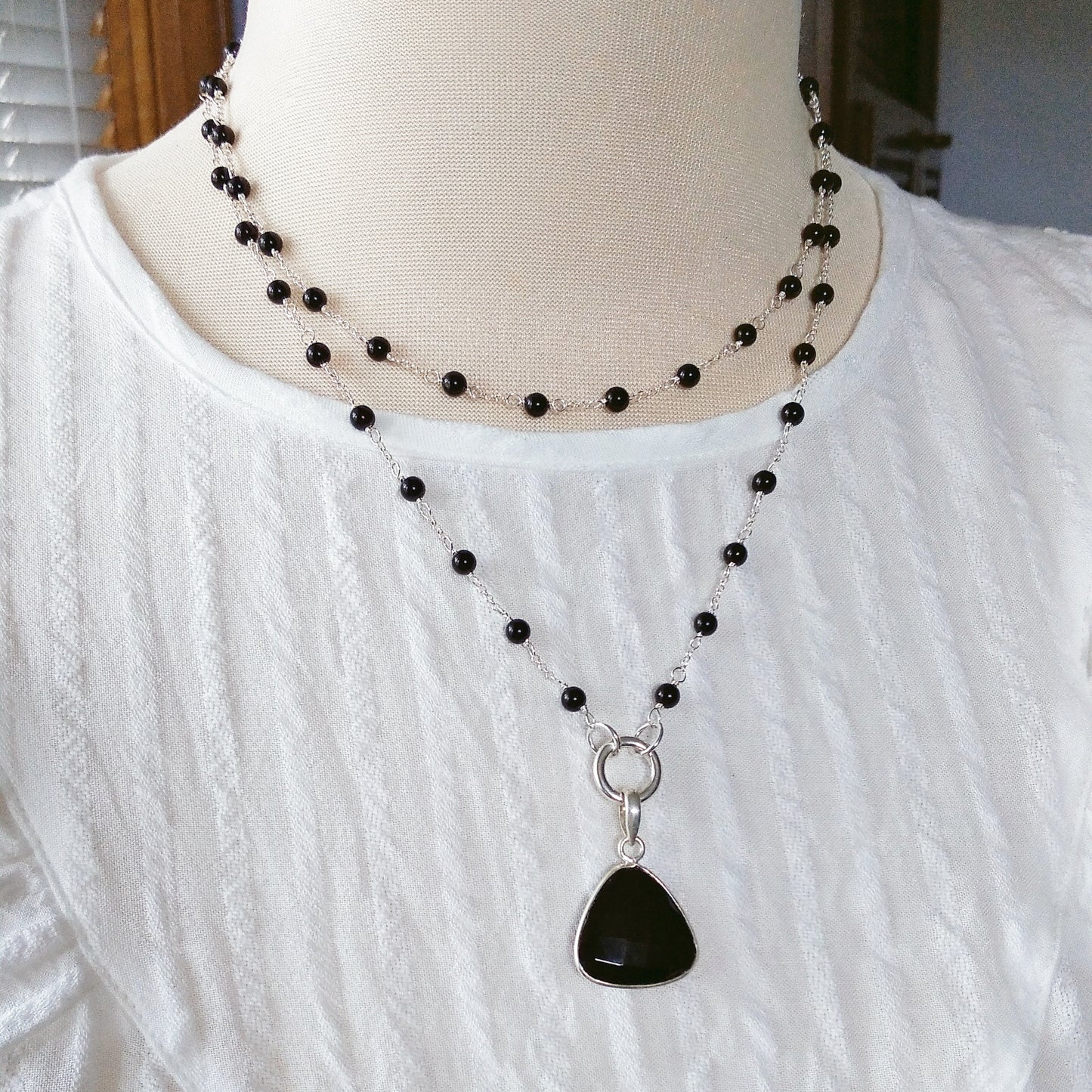 Triangular Black Onyx Facetted Pendant Charm