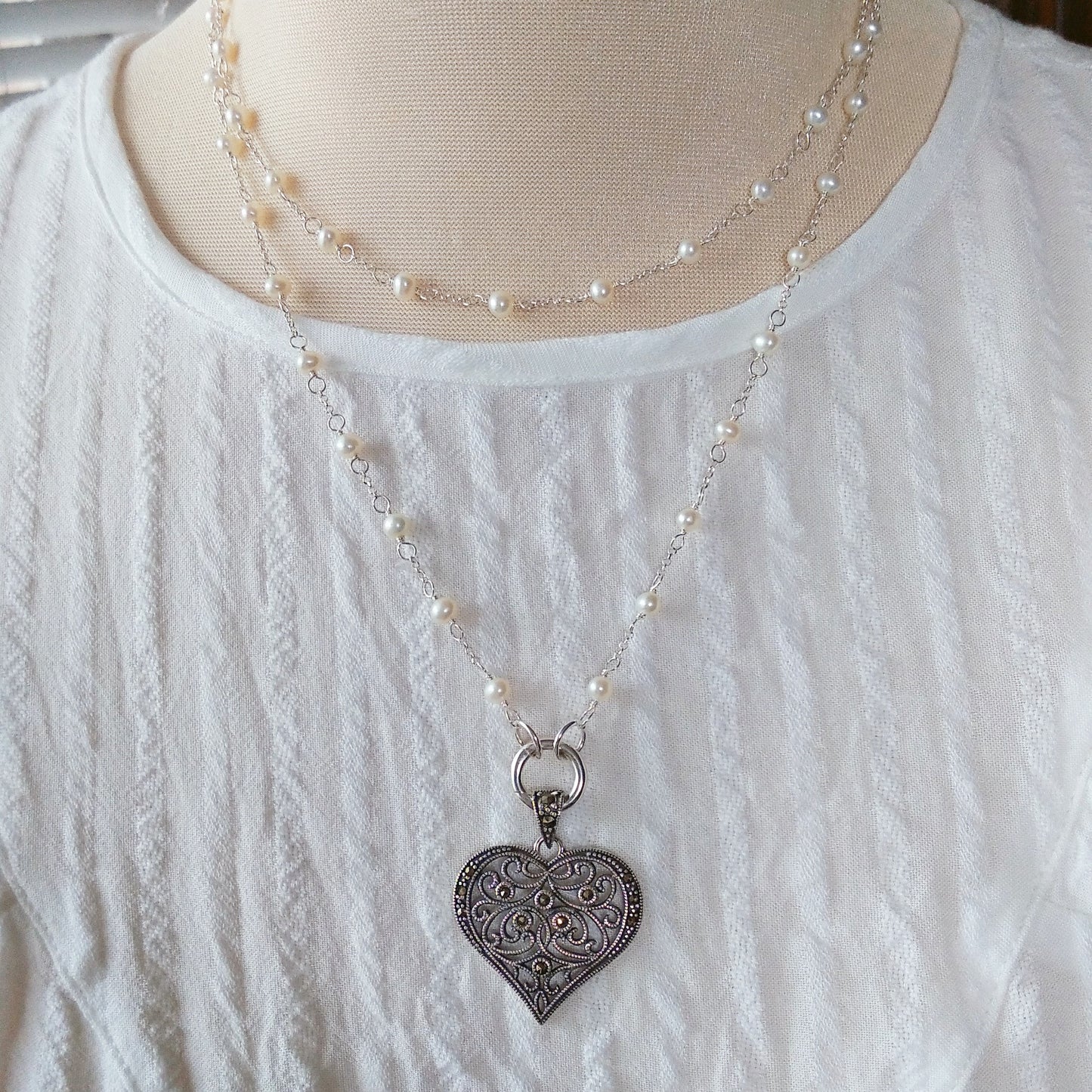 Heart with Marcasite Sterling Silver Charm Pendant
